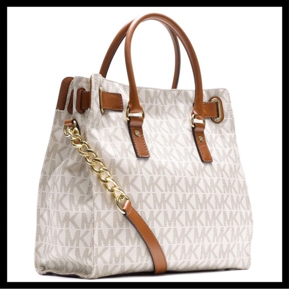 MICHAEL KORS Hamilton Large Satchel Tote Bag Vanilla - Picture 9 of 14